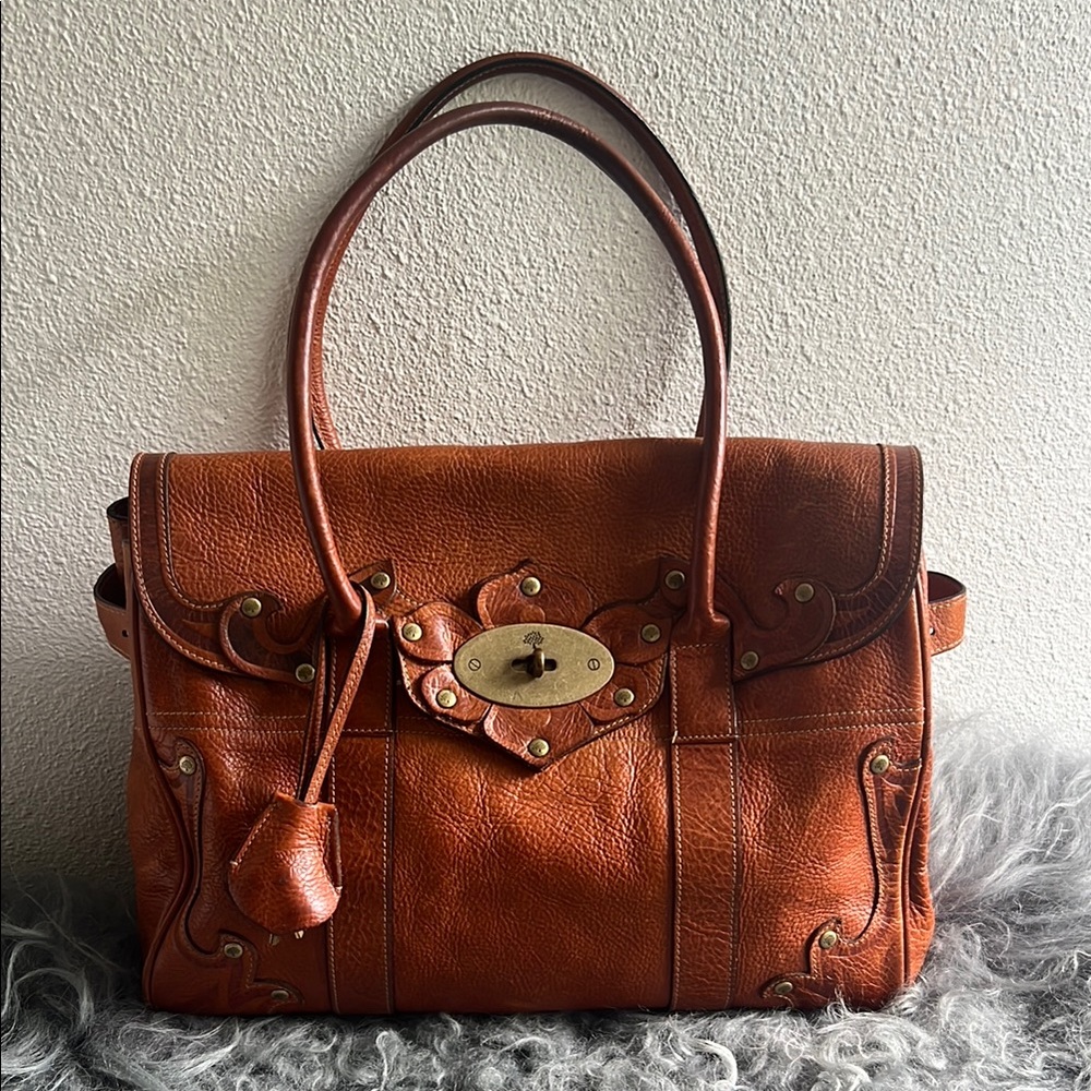 Mulberry Calfskin Tooled Darwin Oak Brown Leather Handbag